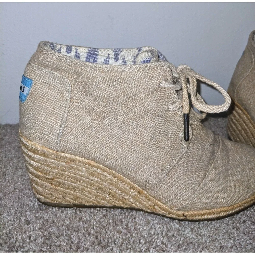 TOMS Desert Wedge Booties Ankle Espadrille Lace Up Taupe Neutral‎ Casual6.5
